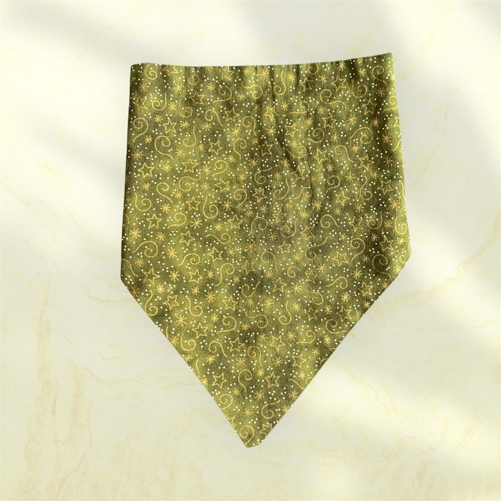 Handmade Green Star Whimsy Patterned Snap Closure Pet Bandana-Medium